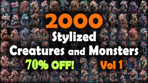 2000 Stylized Creatures and Monsters Reference Pack | MEGA Bundle | 4K | v.1