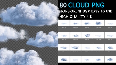 80 Cloud - Photoshop - PNG - Transparent Digital - Photo Overlay - 4K