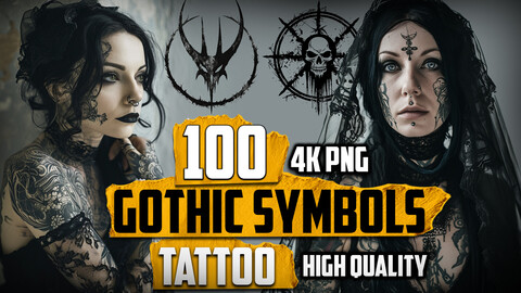 100 Gothic Symbols Tattoo (PNG Files)-4K- High End Quality