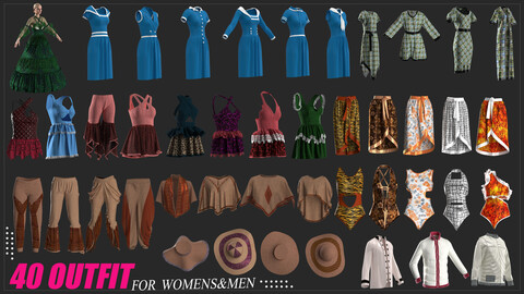 40 outfit for women & men Marvelous & Clo3d / FBX / OBJ