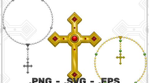 Vector Design Of Circular Rosary With Cross