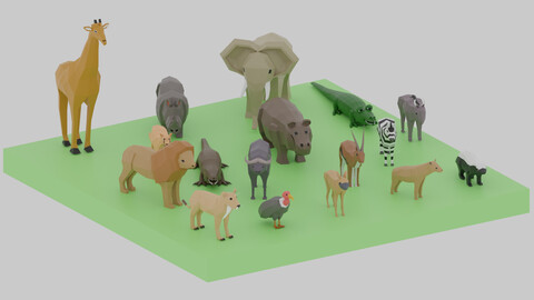 Cartoon LowPoly African Animals Collection 3D model