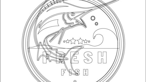 Fish logo template black and white vector for restaurant