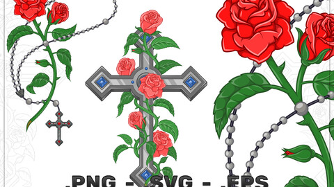 Vector Design Cross Surrounded By Roses