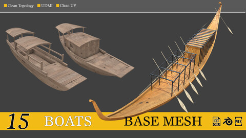 15 Base Mesh Wooden Boats- Vol01