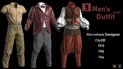 3 Men's Outfit( vol2) + Zprj +Obj + Fbx