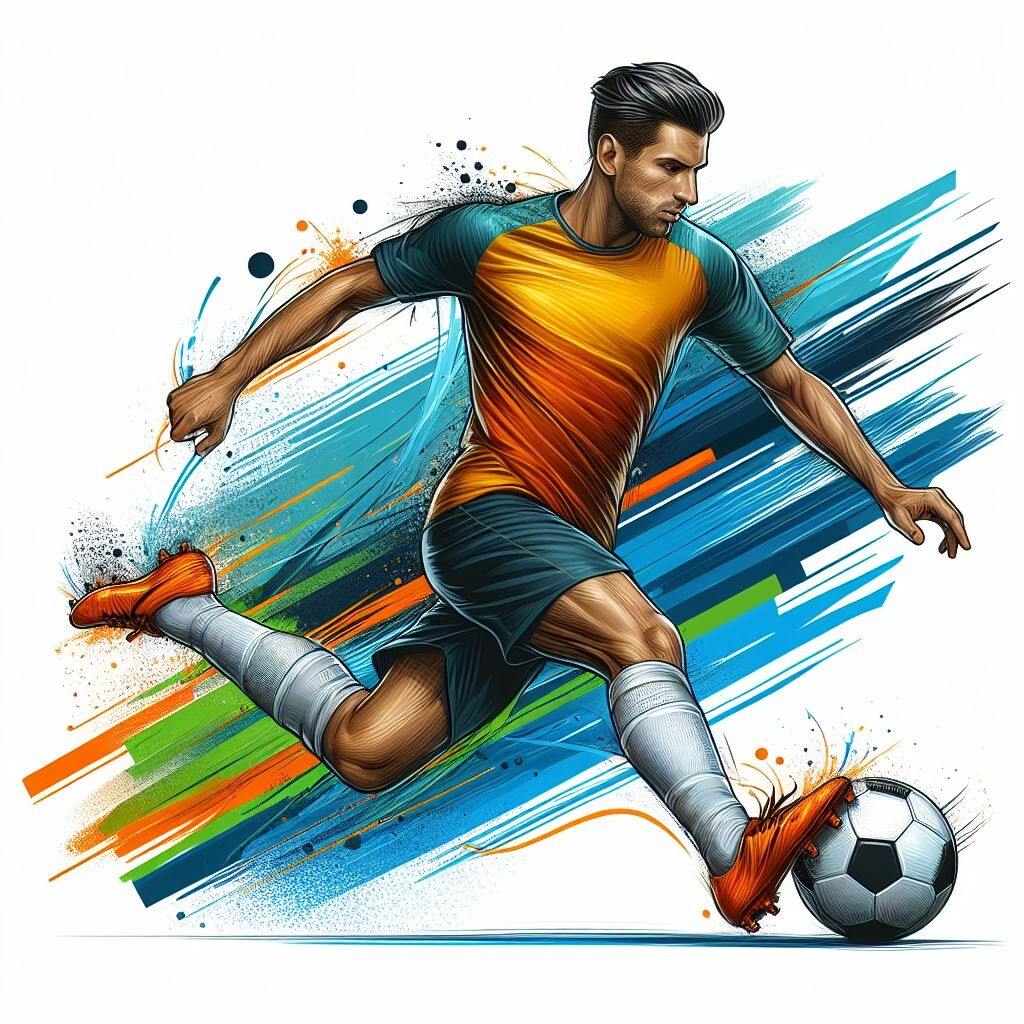 Soccer Player Dribbling with Ball. Vector Football Sport Green
