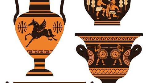 Ancient Greek design elements elegant retro pottery