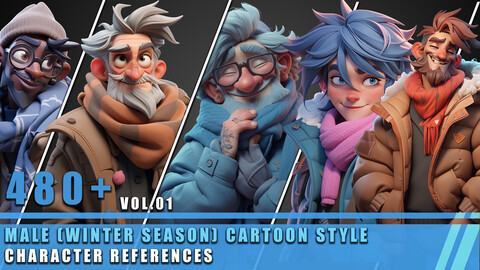 480+ Male (Winter Season) Cartoon Style - Character References Vol.01