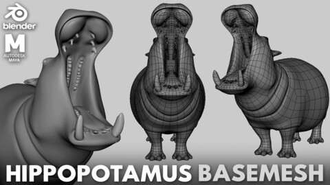 Hippopotamus Basemesh - Topology + UV Map