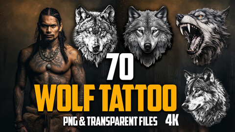 70 Wolf Tattoo (PNG Files)-4K- High End Quality