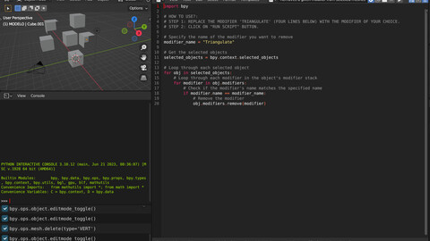 Blender Script - To remove modifier from selected objects.