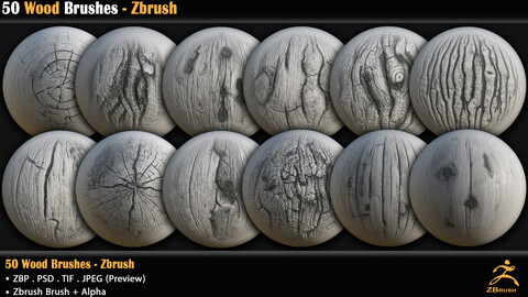 50 Wood Brushes - Zbrush (Vol-02)