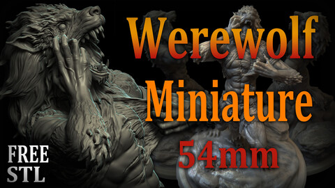 Werewolf - 54mm Miniature FREE STL