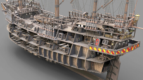 This 3D Galleon includes a fully detailed interior 02