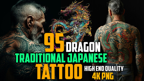95 Traditional Japanese Dragon Tattoo (PNG Files)-4K- High Quality - Vol 03