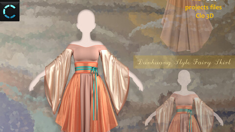 Fairy dress_Chinese Style_Dun-Huang Style_20% off_Clo3d, Marvelous designer_OBJ or FBX(if needed)