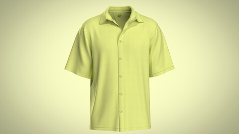 Neon color Knitted Button Down Shirts Short Sleeve