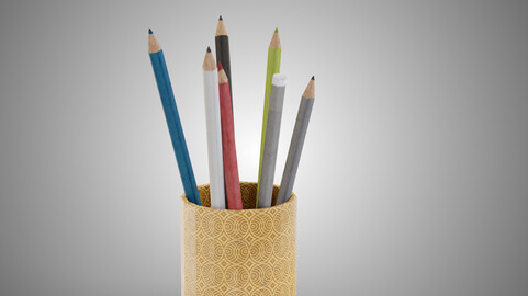 Pens with Pencil holder lowpoly PBR model