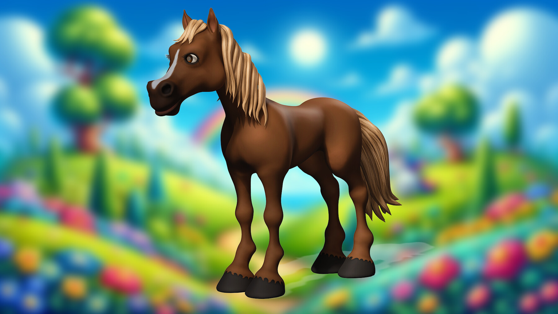 ArtStation - Happy toon Hooves Cartoon Horse 3D Model Low-poly 3D model |  Game Assets