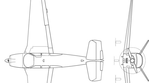 Beechcraft V35B Bonanza 3 view line drawing-svg ector file