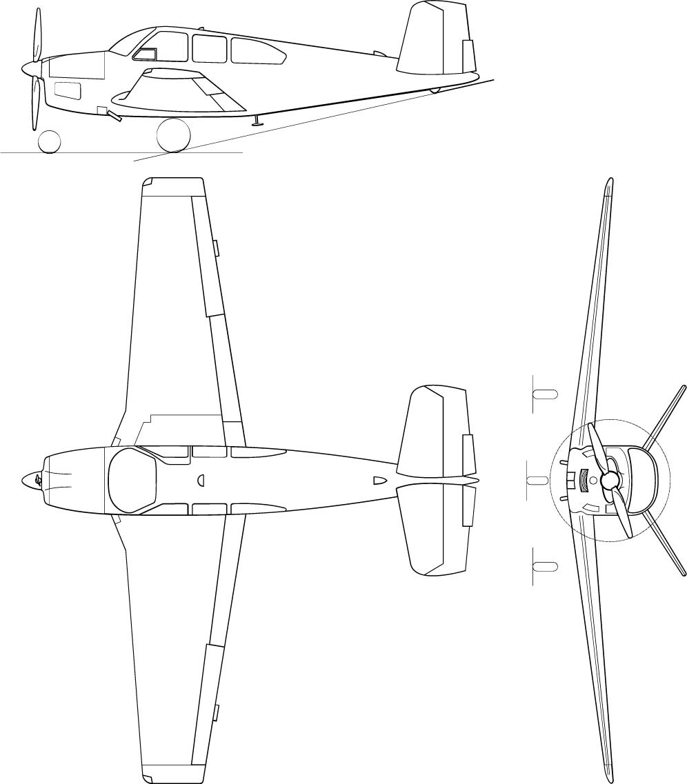 ArtStation - Beechcraft V35B Bonanza 3 view line drawing-svg ector file ...