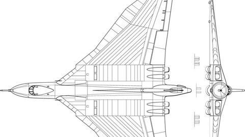 Avro Vulcan B.2 3-view line drawing-svg vector file