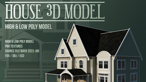 House 3d Model 02 -High & Low Poly Model