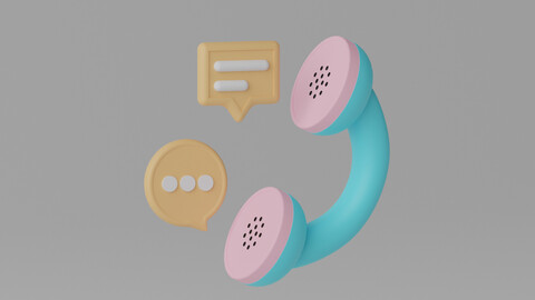 Cartoon Telephone Voice Message Icon 3D model