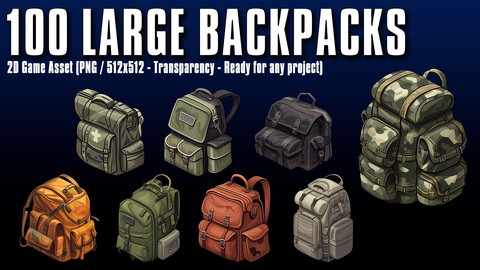 100 Large Backpacks Pack (2D Art - PNG 512x512)