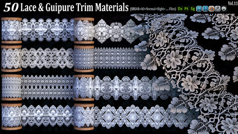 50 Lace and Guipure Trim Materials ( SBSAR + Textures ) .Vol11