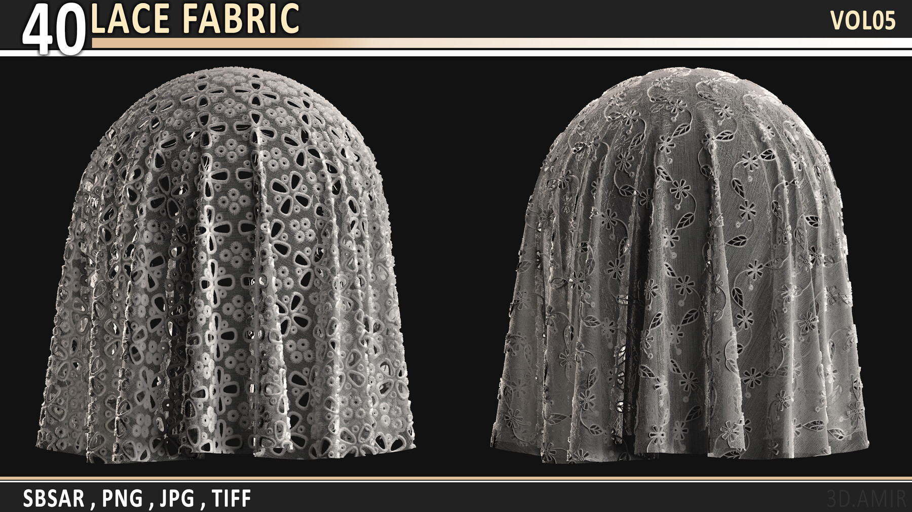 ArtStation - 40 Lace Fabric Trim Texture + SBSR - VOL 04