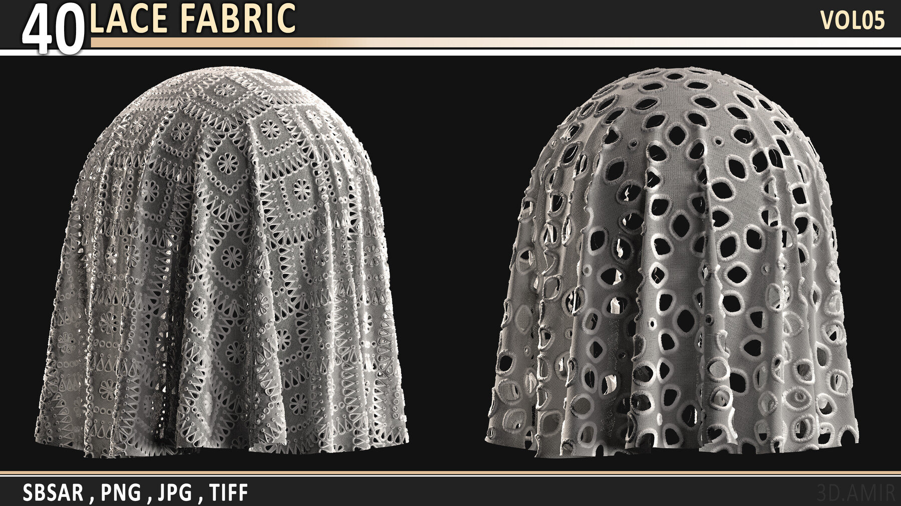 ArtStation - 40 Lace Fabric Trim Texture + SBSR - VOL 04