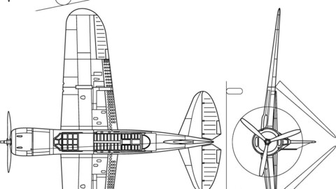 Brewster SB2A Bucaneer 3-view line drawing-svg vector file