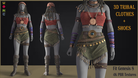 Tribal ethnic 3D clothes (Fbx +4k PBR textures + Spp)