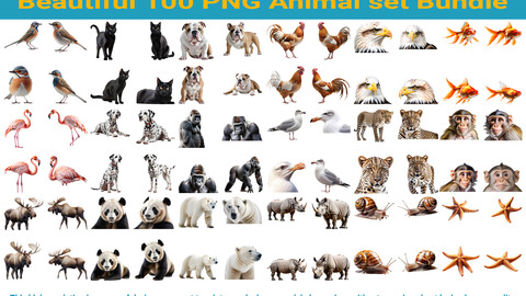 Beautiful 100 PNG Animal set Bundle