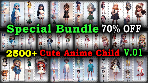 2500+ SPECIAL BUNDLE (Cute Anime Child Images Reference Pack) - 4K Resolution - V.01 - 70% OFF