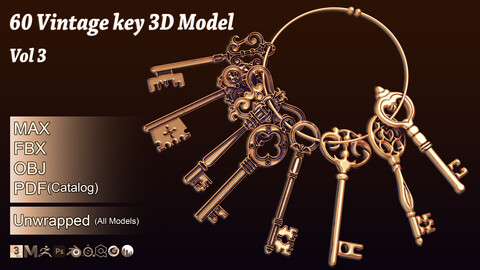60 Vintage key 3D Model vol 3