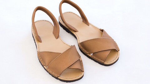 Female Shoes / Leather Backstrap Sandals Low-poly 3D model