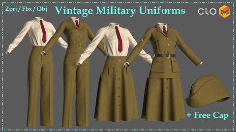 Vintage Military Female Uniforms + Free Garrison Cap / Fbx+Obj+Zprj