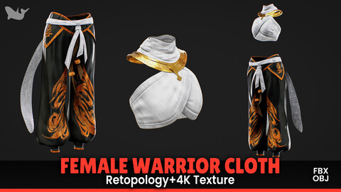 Female Warrior Cloth + Retopology + 4K Texture