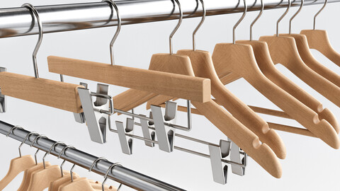 Wooden Clothes Hangers Collection Low-poly 3D model