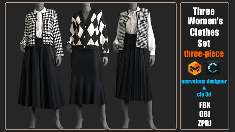 3 Women's Clothes sets - Marvelous Designer / Clo Project