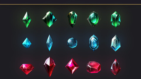 RPG Game Magic Gems Icons Set