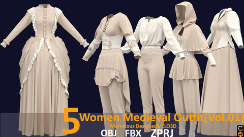 Women's medieval outfit (VOL.01) Zprj, Fbx, OBJ