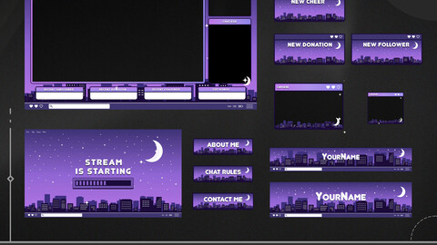 Animated Stream Overlay Purple, Twitch Overlay Cozy, stream layout,lofi stream package,cozy stream overlay,full stream package,Twitch Overlay,Stream Overlay	vtuber stream pack,stream decoration,black stream overlay,black Twitch overlay,twitch overlay pixel