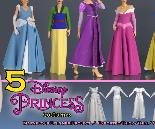 ArtStation - 5 Disney Princeses costume, Cinderella , Mulan , Rapunzel ...