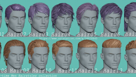 14 Real-time  Hairstyles for man collection 04 hair  head  male blonde brunette beautiful wig character hairstyle haircut human real time ingame unreal lowpoly