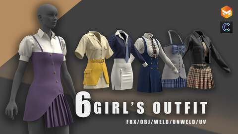 6 Girl's outfit/uniform/dress/clo3d/marvelous