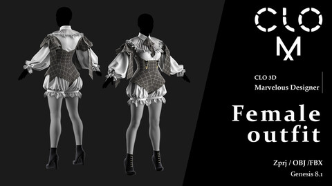 Female outfit / Marvelous Designer/Clo3D project file + OBJ, FBX